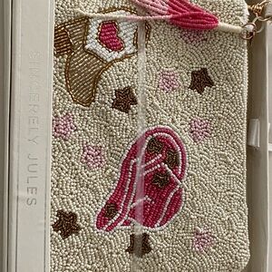 Sincerely Jules Beaded Cream Wallet with Pink and Gold Accents, NWT